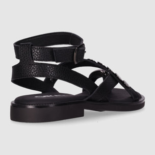 Sandalias de Piel - Negro - Tacón: 1 cm