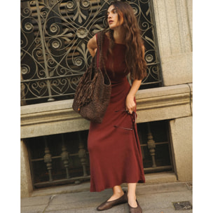Vestido de punto canalé evasé de mujer