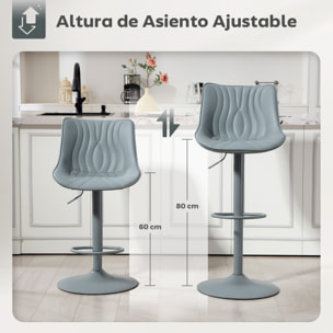 Juego de 2 Taburetes de Bar Taburetes Altos de Cocina Giratorios con Altura Ajustable 92-110 cm Respaldo Asiento de Piel Sintética Marco de Acero y Reposapiés para Comedor Mostrador Gris