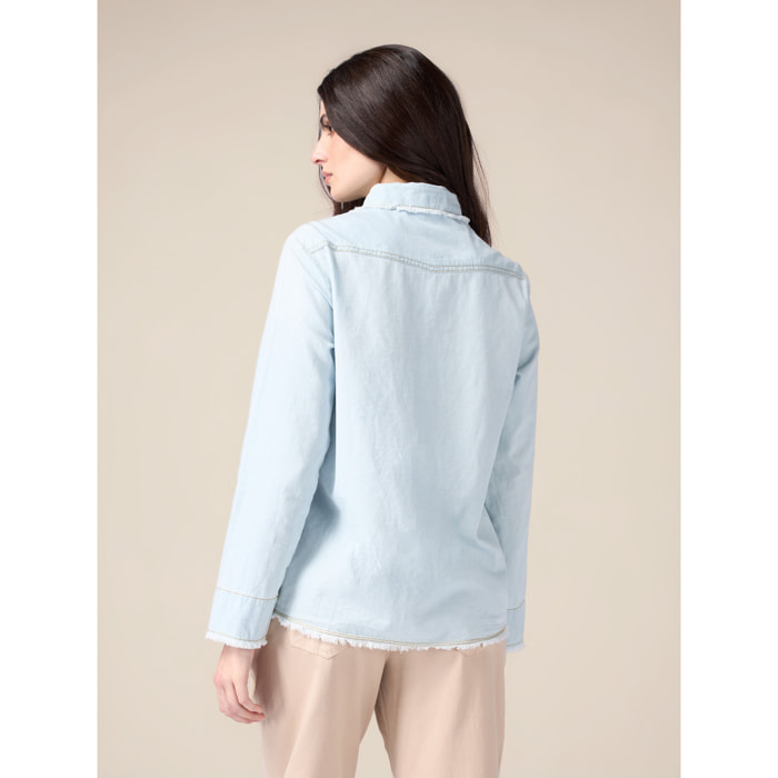 Oltre - Camicia in denim stone bleached - Azzurro