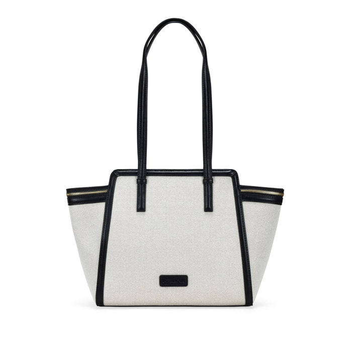 Bolso de hombro beige con cremalleras