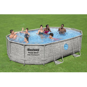 Bestway Piscine hors sol tubulaire ovale Bestway Power Steel™ 488 x 305 x 107 cm décor pierres