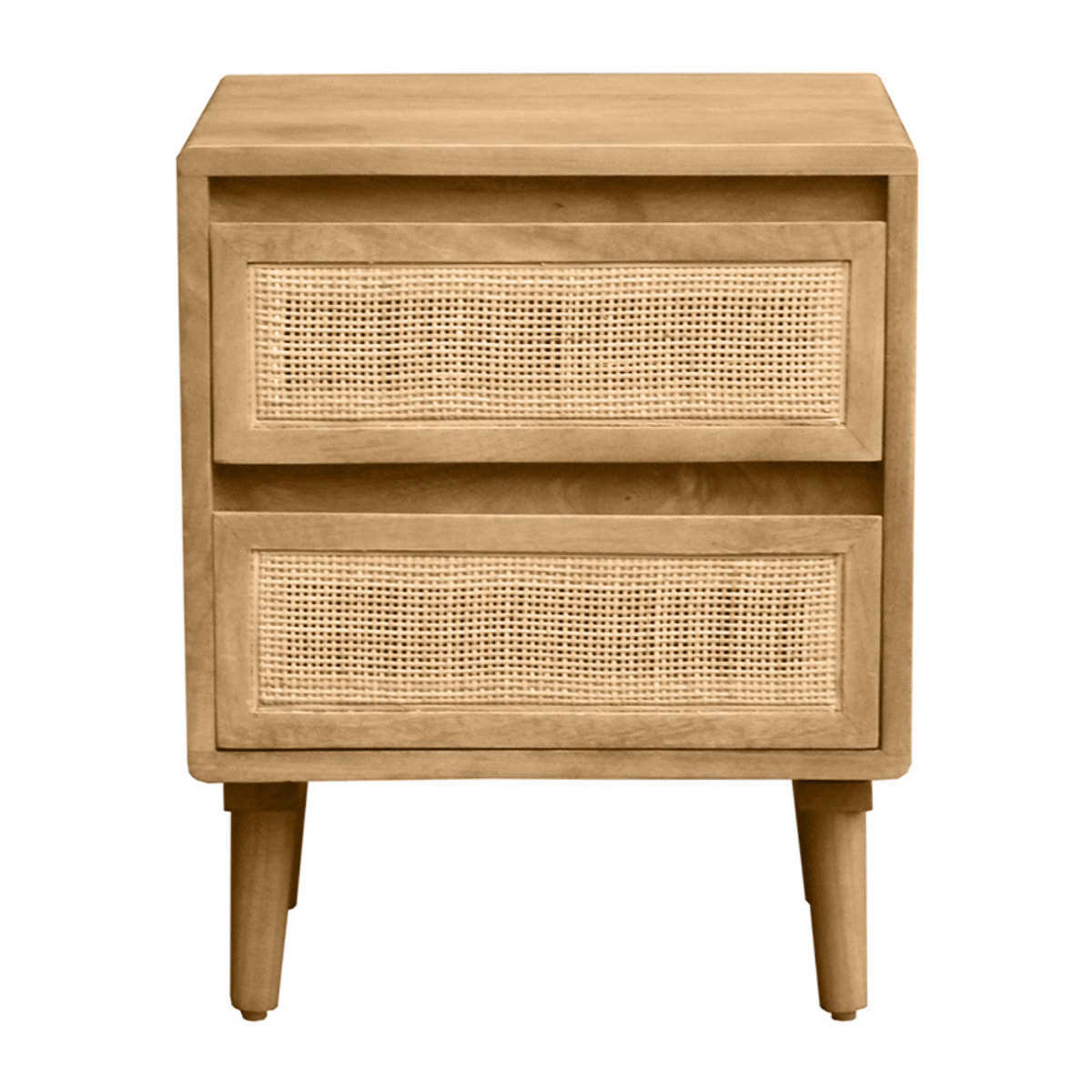 Tables de chevet en bois manguier massif et cannage rotin avec rangements 2 tiroirs (lot de 2) ACANGE