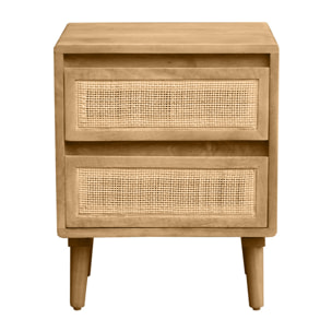 Tables de chevet en bois manguier massif et cannage rotin avec rangements 2 tiroirs (lot de 2) ACANGE