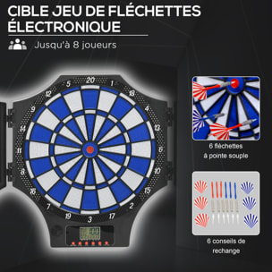 Cible jeu de fléchettes électronique refermable 31 jeux jusqu'à 8 joueurs affichage LCD haut-parleur noir