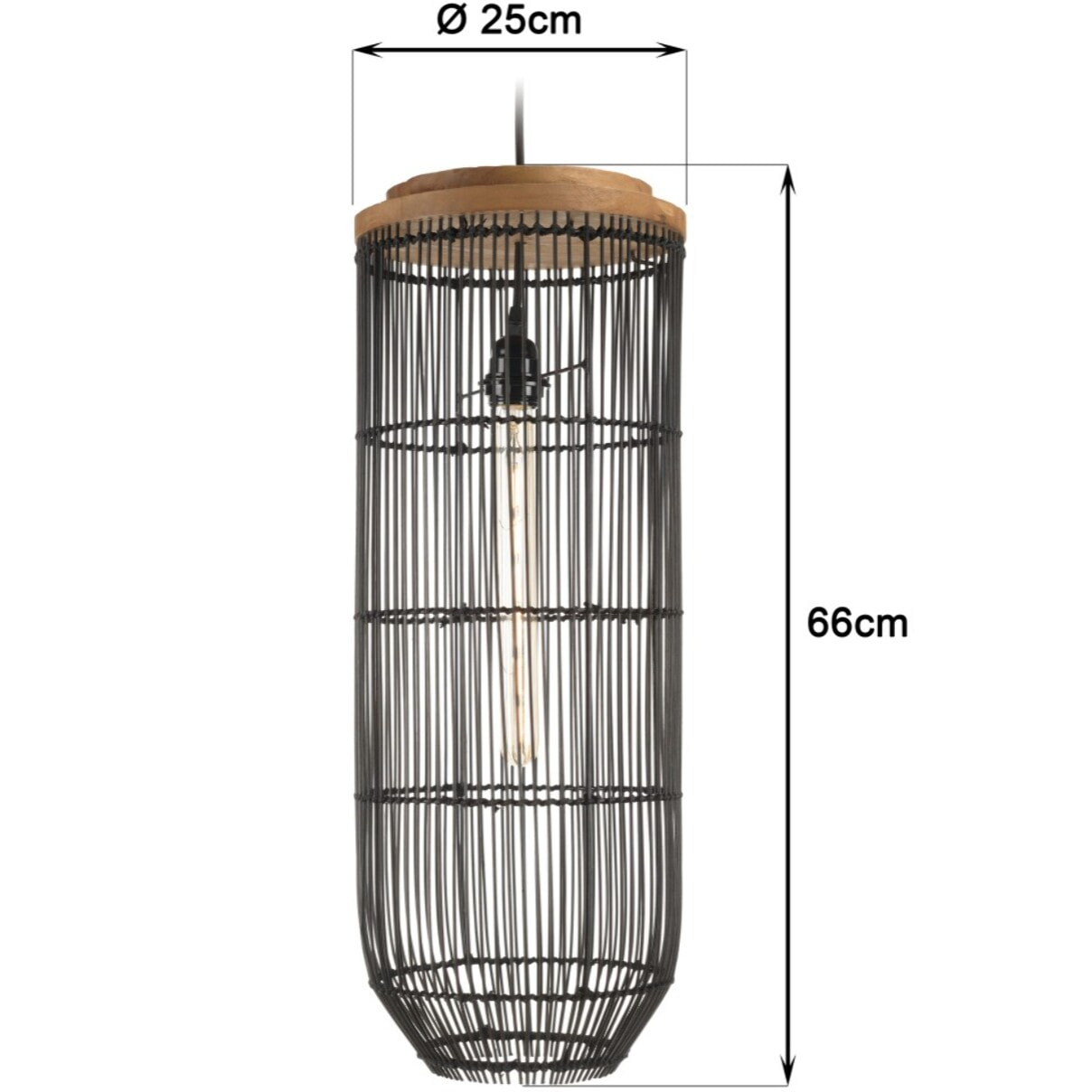 SIXTINE - Suspension 'longue' 25x25cm en rotin couleur noire et teck