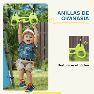 Columpio para Niños de +3 Años 3 en 1 Columpio Jardín Exterior con Columpio Anillas de Gimnasia y Tienda Estructura Metálica Verde