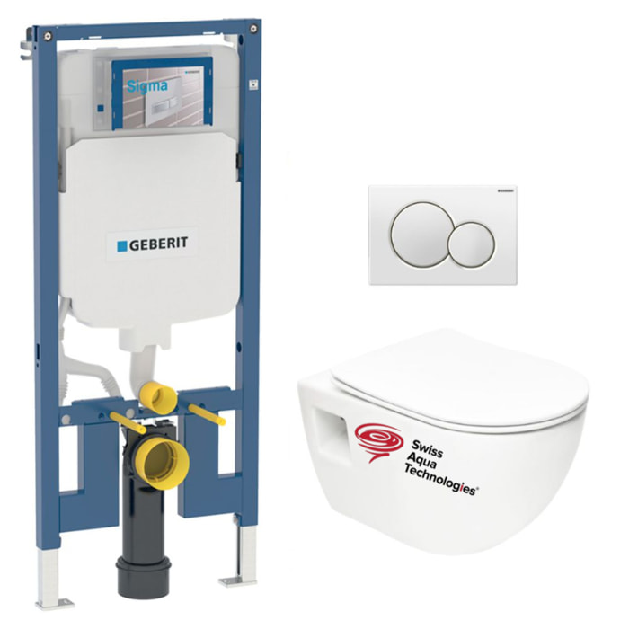 Duofix Pack Bâti-support extra-plat UP720 + WC sans bride SAT + Abattant SoftClose + Plaque Blanche