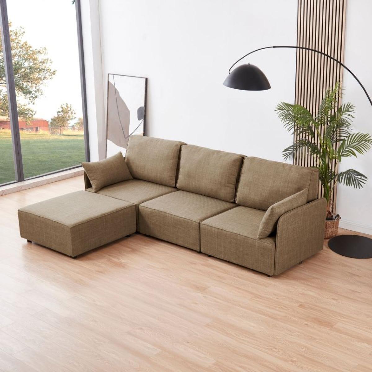 Sofá modular con chaiselongue 3 plazas y brazos Cubiq Beige