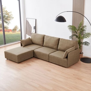 Sofá modular con chaiselongue 3 plazas y brazos Cubiq Beige