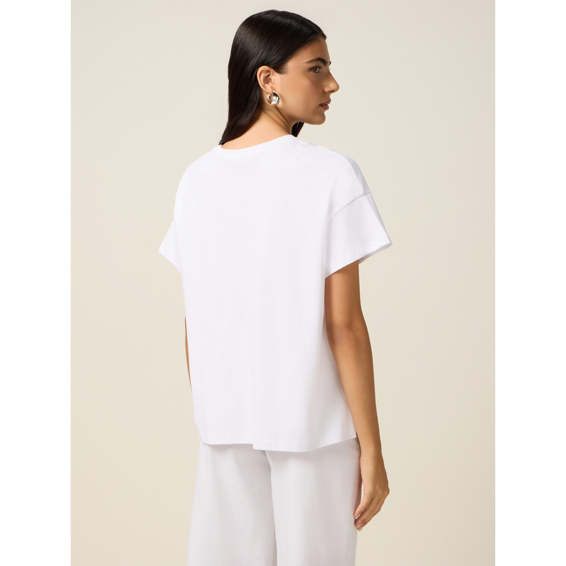 Oltre - Camiseta de punto jersey con estampado y aplicaciones - Blanco