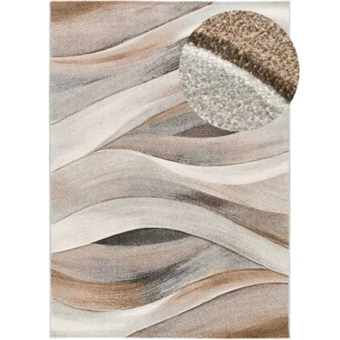 BADET Alfombra abstracta de pelo corto beige y marrón, varias medidas disponibles.