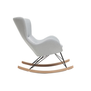 Rocking chair scandinave en tissu gris clair, métal noir et bois clair ESKUA