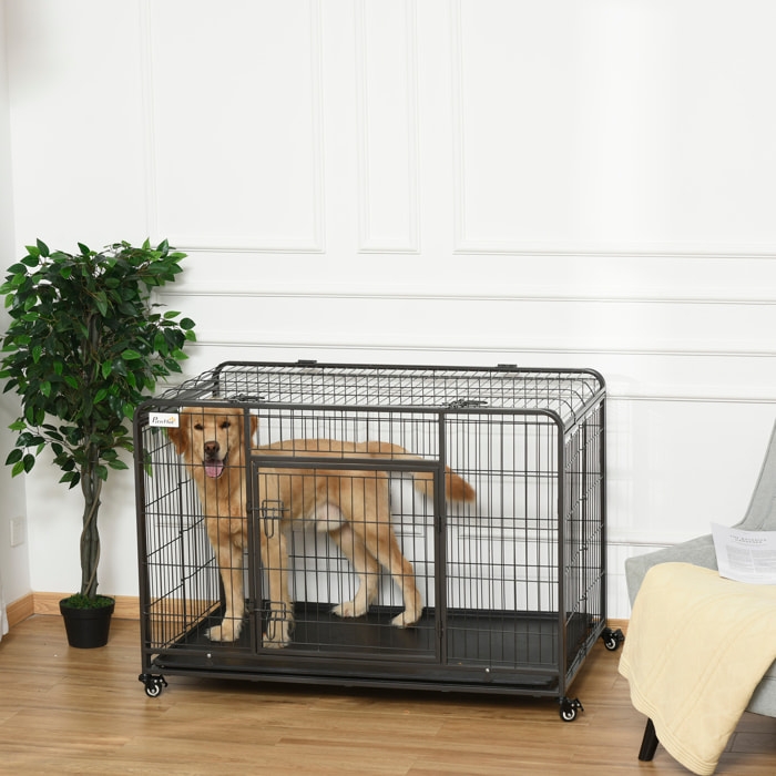 Jaula de Metal para Perros Plegable con Ruedas Bandeja Extraíble 125x76x81 cm