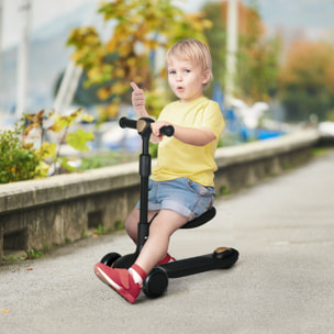 Patinete para Niños 2 en 1 Patinete Infantil Asiento Plegable con Altura Ajustable 3 Ruedas Brillantes para +18 Meses Carga 50 kg 58x31x64-79 cm Negro