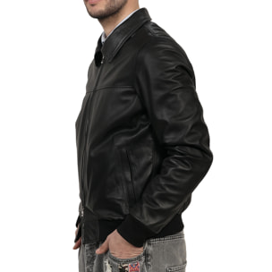 Giubbino in vera pelle di vitello Nero-Slim Fit