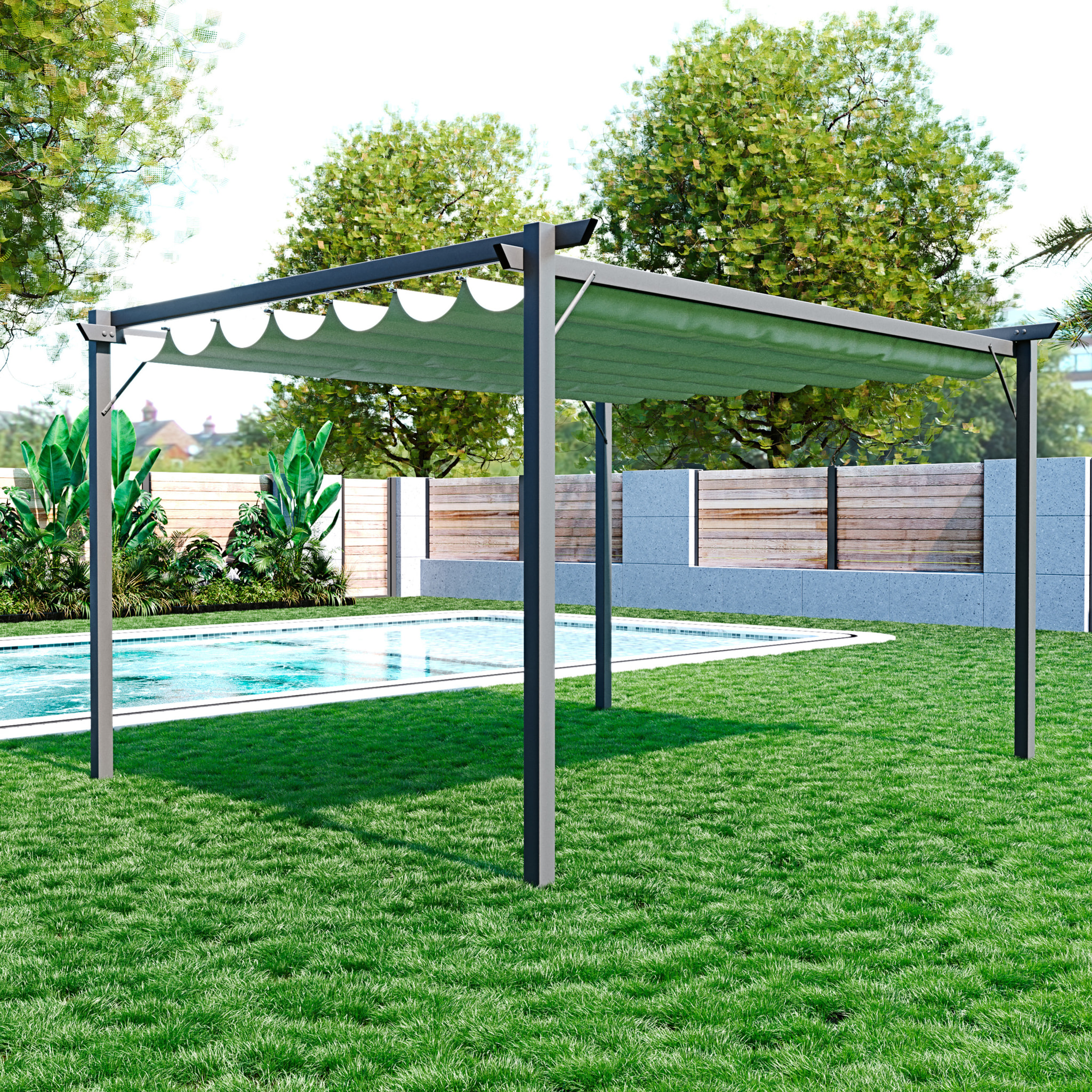 Gazebo Pergola 3x4 M Pergolato Telo Impermeabile Retrattile Struttura In Acciaio Giardino Terrazzo Piscina Esterno Fiere Campeggio Design Beige