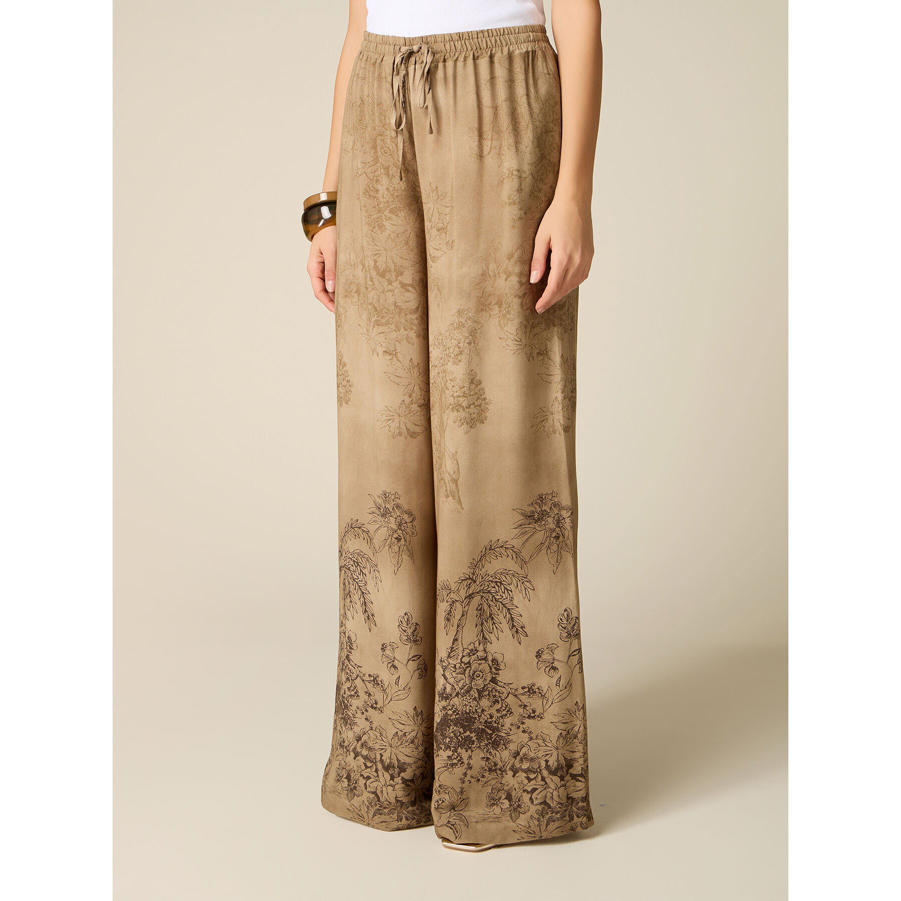 Oltre - Pantaloni palazzo in viscosa fantasia - Marrone