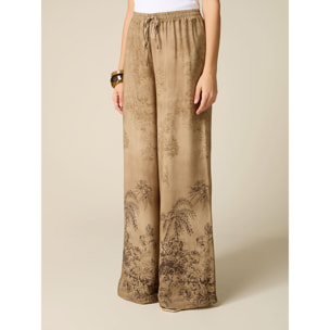 Oltre - Pantaloni palazzo in viscosa fantasia - Marrone