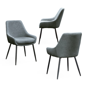 Set di 4 sedie TALLINN in tessuto antracite e gambe in metallo nero opaco, con braccioli