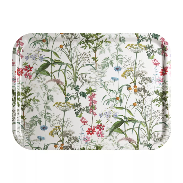 Plateau bois imprimé rose vert Prairie legere beige
