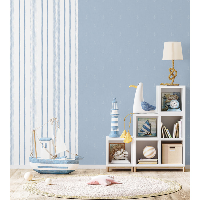 Papier peint enfant ancres marines bleu ciel