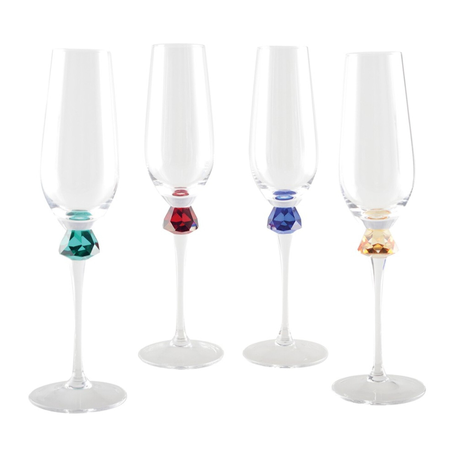 Flutes avec pied en diamant 4 couleurs - lot de 4