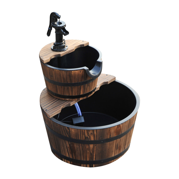 Fuente de Agua de Madera Fuente de Jardín en Cascada de 2 Niveles con Bomba Eléctrica y Salida de Agua Ajustable para Decoración Patio Terraza 44,5x44,5x58,5 cm Natural