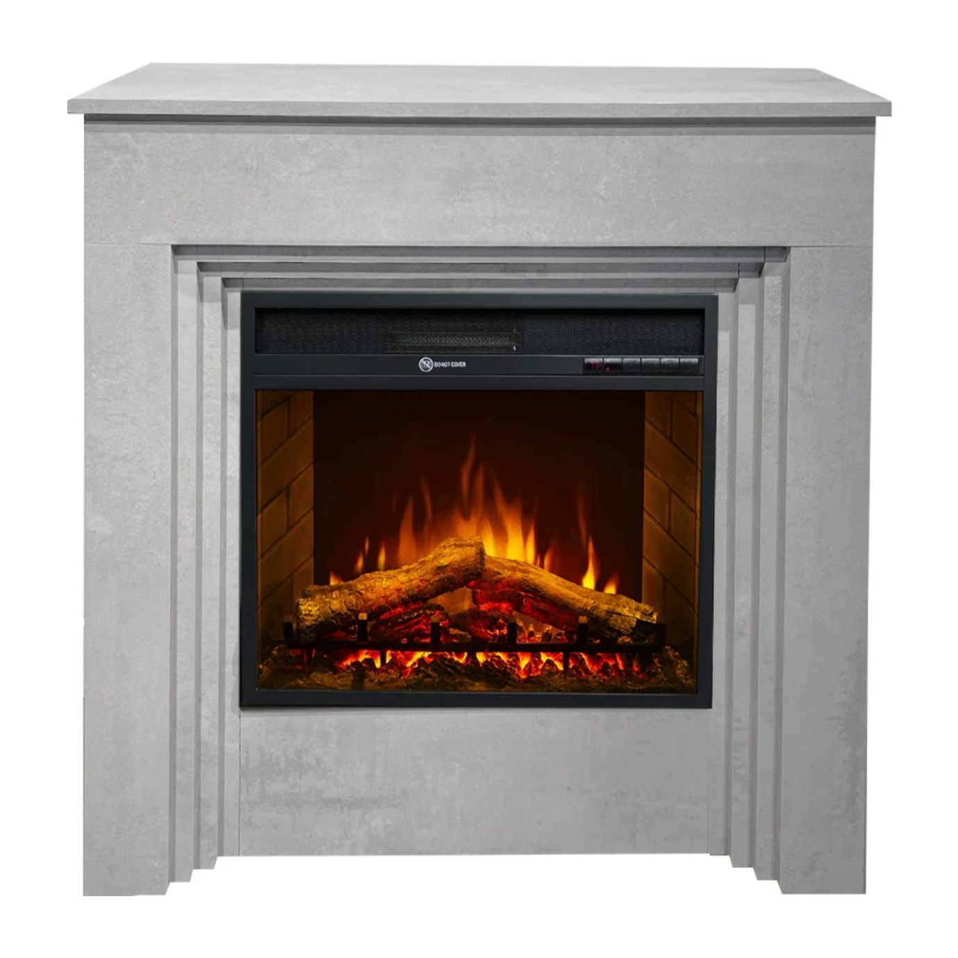 Bellini - Camino Elettrico Da Terra con Effetto Fiamma 96x96x35 cm in Legno Effetto Cemento