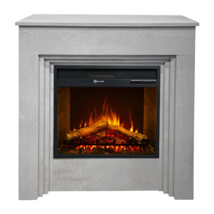 Bellini - Camino Elettrico Da Terra con Effetto Fiamma 96x96x35 cm in Legno Effetto Cemento