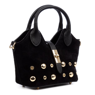 Barzanò Bolso de mano Mujer. Piel auténtica Gamuza con detalles metálicos.