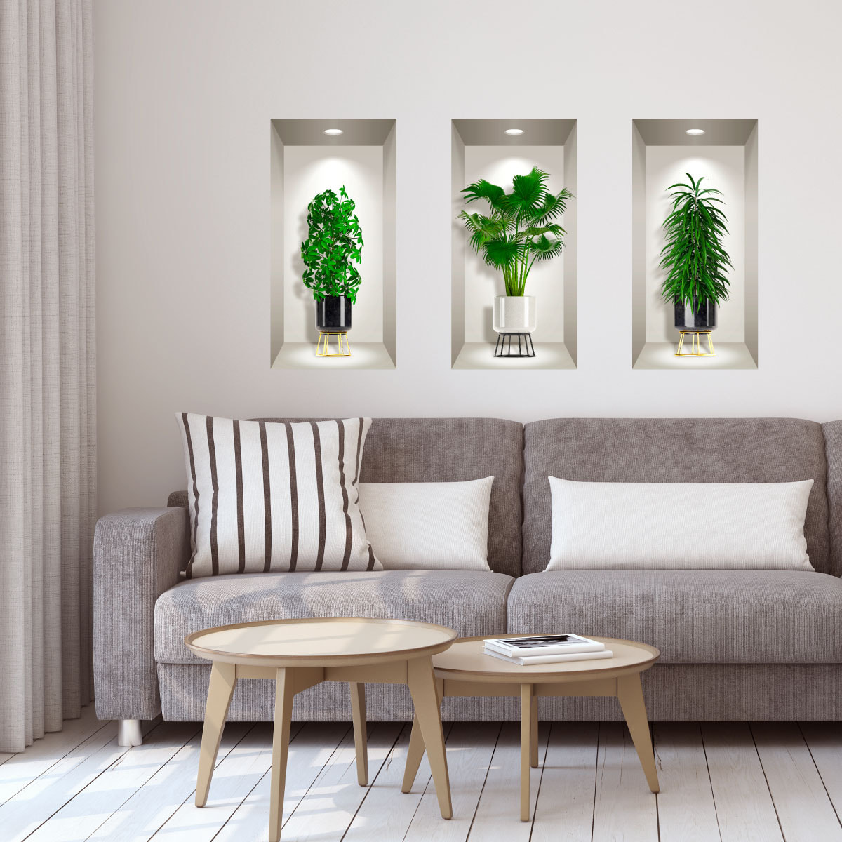 Stickers muraux 3D | Sticker Mural Autocollant effet 3D plantes à longues feuilles - Stickers adhésifs 3D Chambre Salon Trompe l'oeil