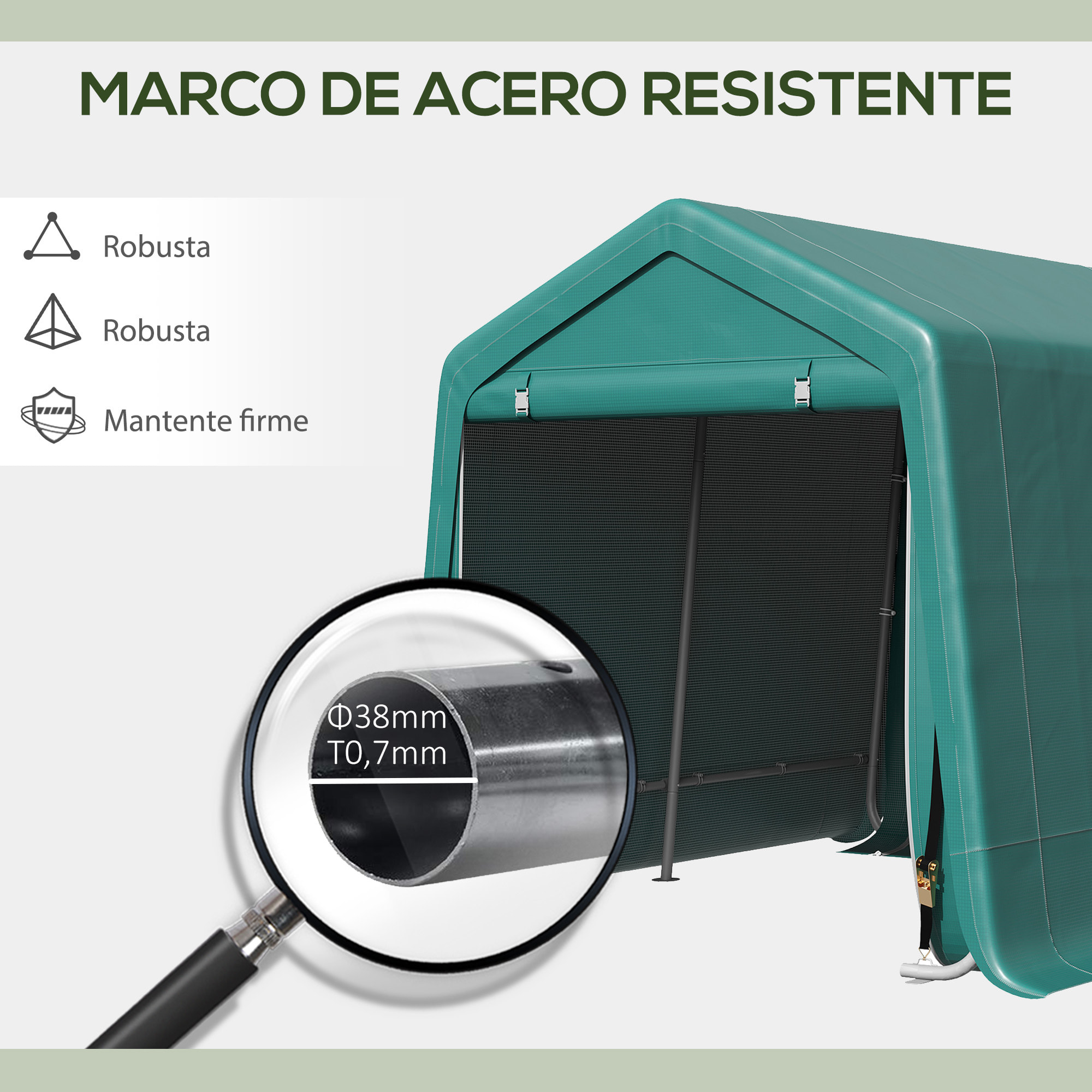 Carpa de Jardín Exterior para Herramientas Bicicletas 2,4x2x2 m Cobertizo Exterior con 2 Puertas con Cremallera Impermeable Anti-UV Carpa para Jardín Verde