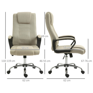 Fauteuil de bureau à roulettes chaise manager ergonomique pivotante hauteur réglable lin beige