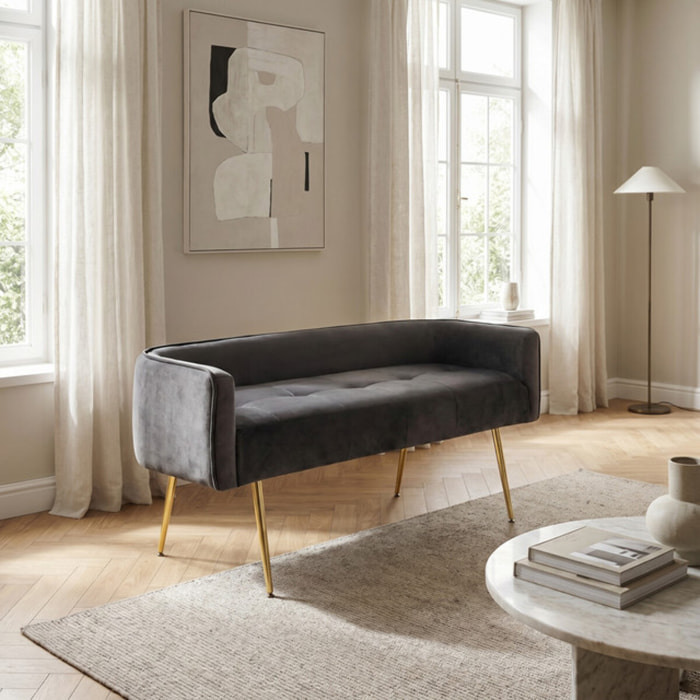 Divanetto Imbottito in Effetto Velluto con Braccioli e Gambe in Acciaio, Seduta Elegante dal Design Moderno per Camera da Letto, Ingresso, Soggiorno e Studio