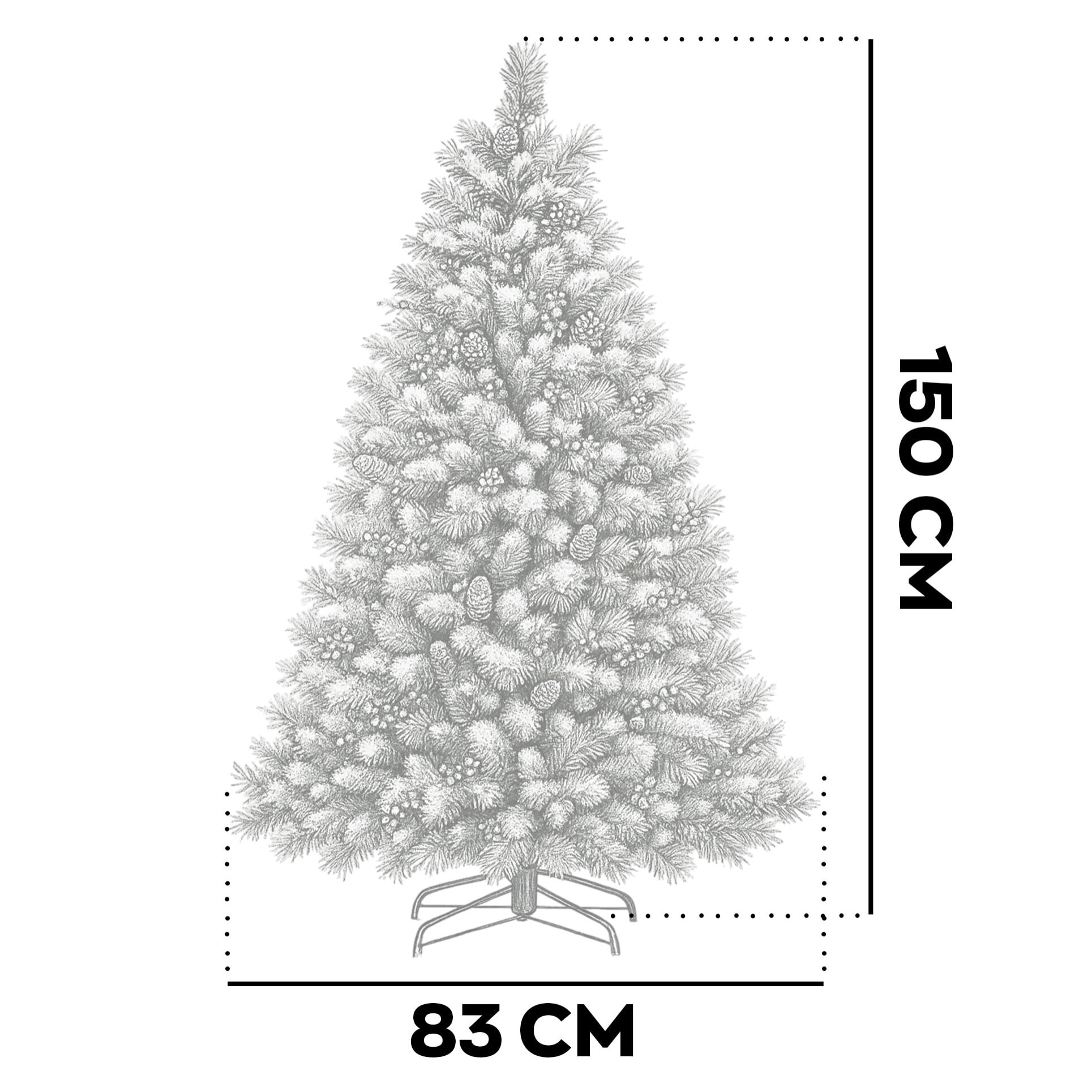 Cortina - Albero di Natale Innevato in PVC e PP con Pigne e Bacche Ø83x150H, 572 Punte