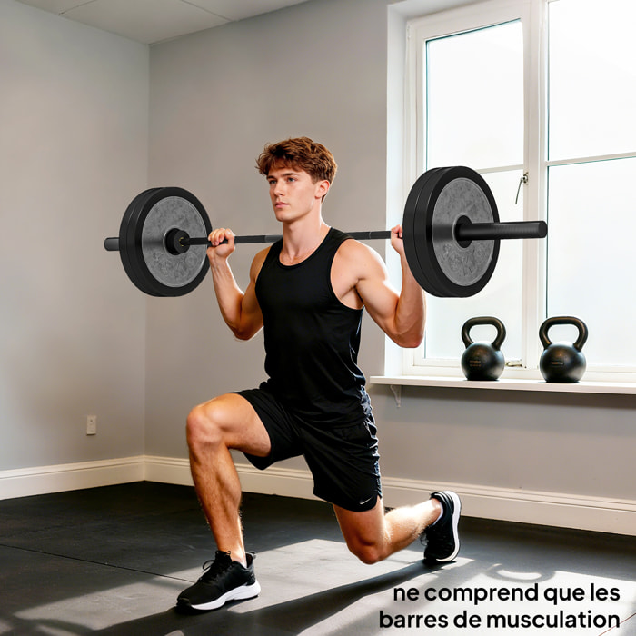 Barre olympique 200Kg 1,8m dia.5cm butées noir