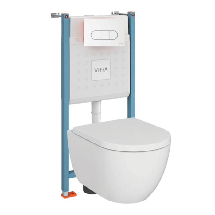 Pack WC suspendu sans bride M60 VortexFlush Round + abattant frein de chute + Bâti support mur porteur + Plaque Blanc