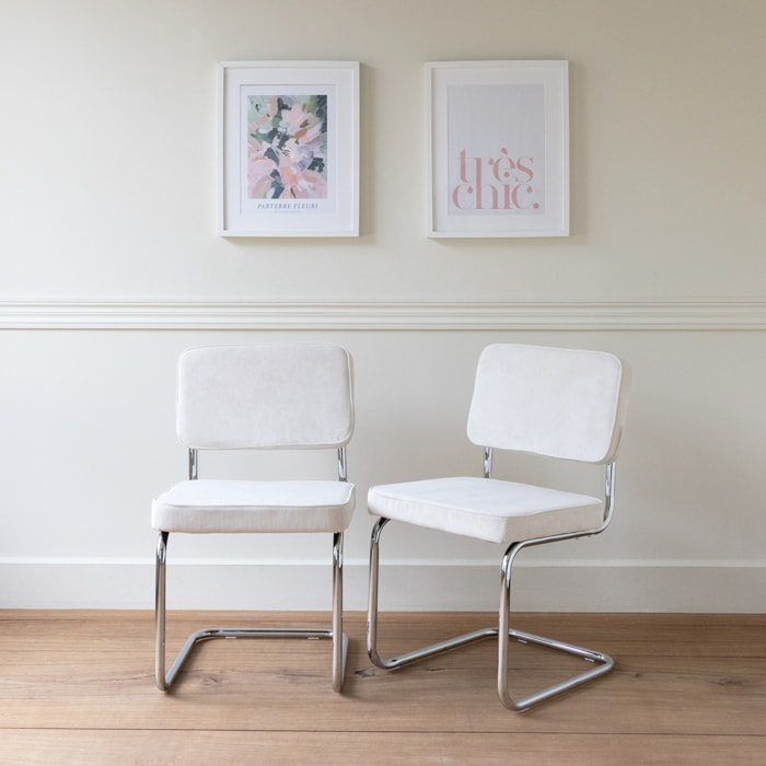 Lot de 2 chaises cantilever en velours côtelé beige MARIA