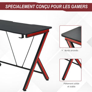 HOMCOM Bureau Gaming Table Bureau pour Ordinateur de Jeu avec Crochet et Porte-Gobelet Patins Réglables 105 x 55 x 75 cm Noir et Rouge