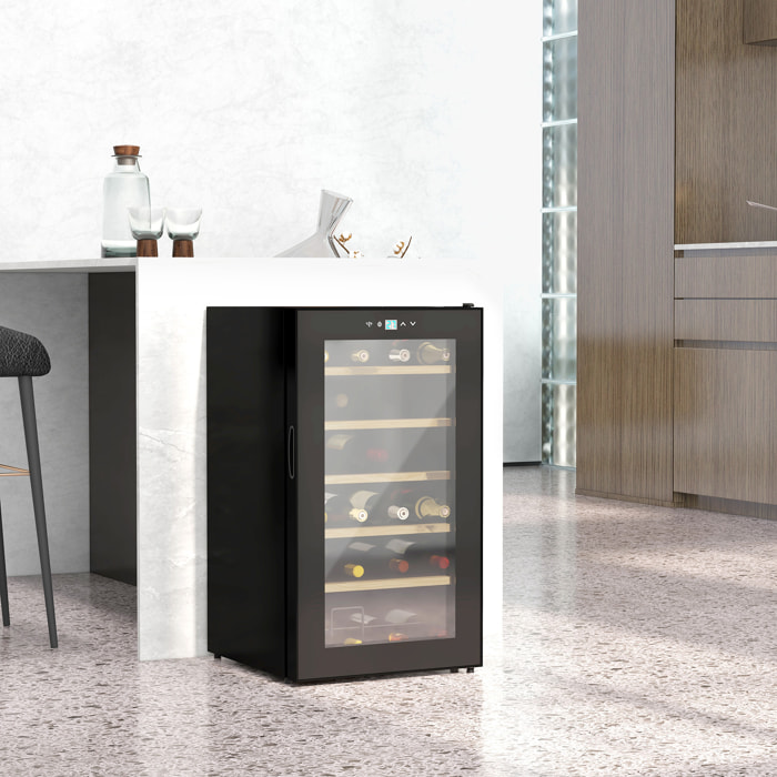 Nevera Vinos 24 Botellas 65L Vinoteca con Luz LED Interior Pantalla Táctil Digital Control de Temperatura Puerta de Vidrio y 5 Estantes de Metal Negro