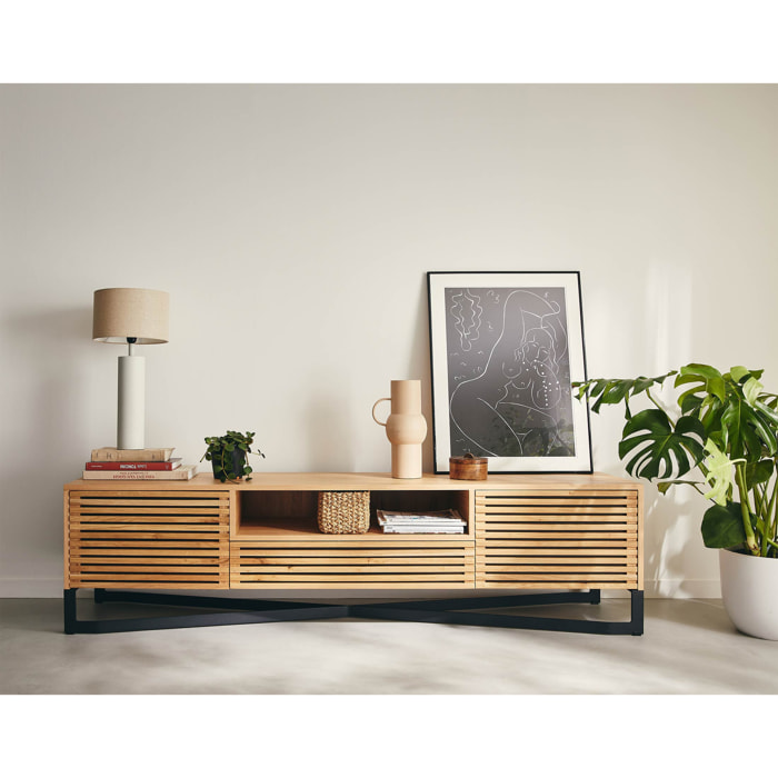 Medellin - meuble TV - bois et noir - 200 cm - Bois / Noir