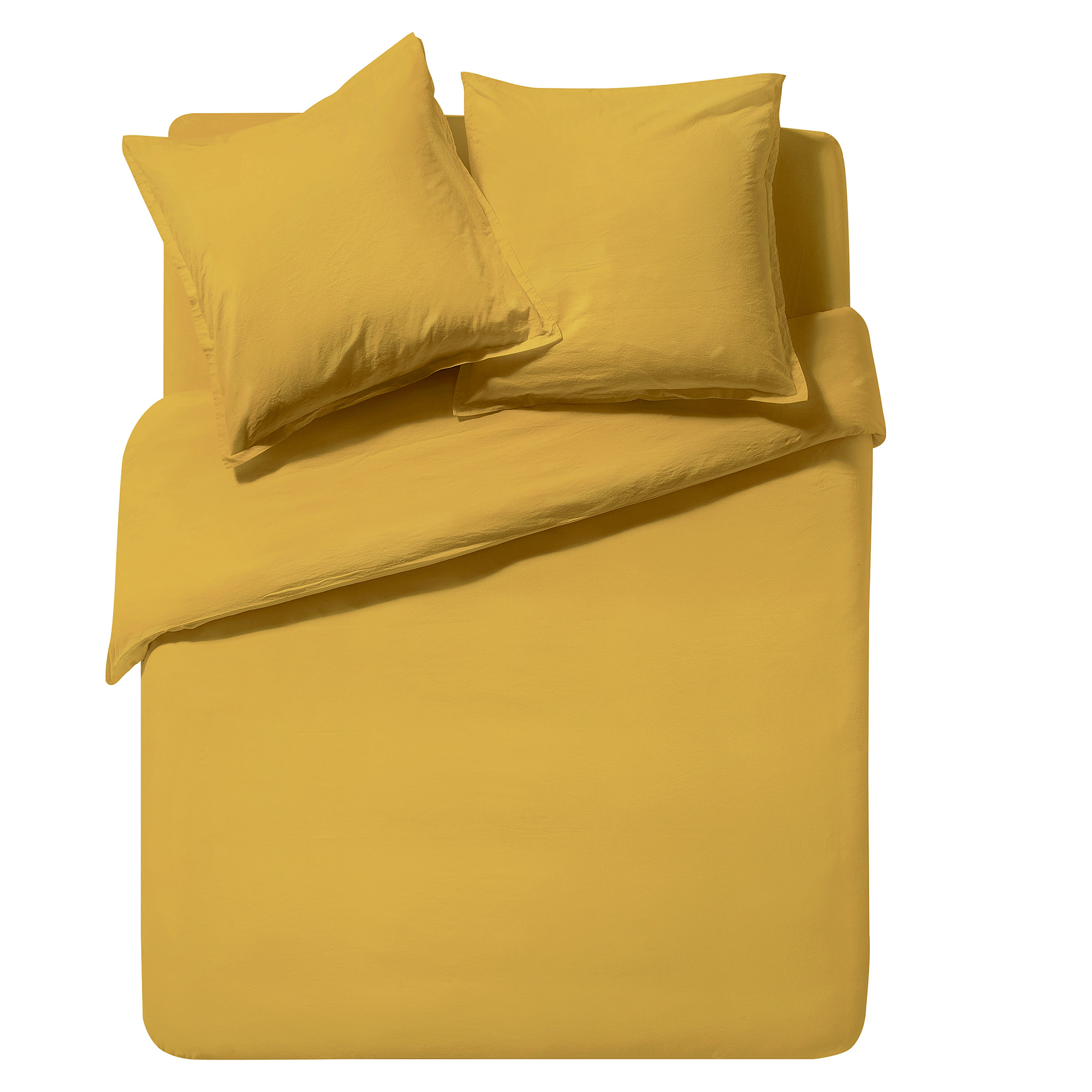 Drap housse uni en coton lavé, Made in France, SOFT LINE , Jaune Curry