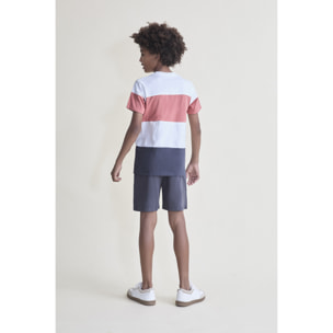 Conjunto de camiseta con bloques de paneles horizontales y bermuda lisa de estilo casual | Color: Ebano | Street Monkey
