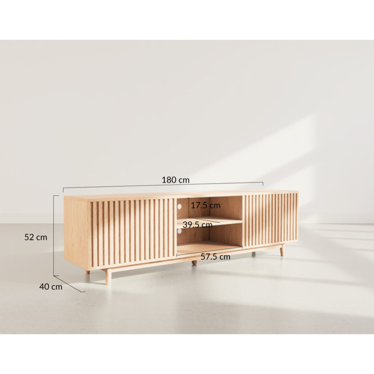 Freya - meuble tv 180 cm - 2 portes et 2 niches - Marron