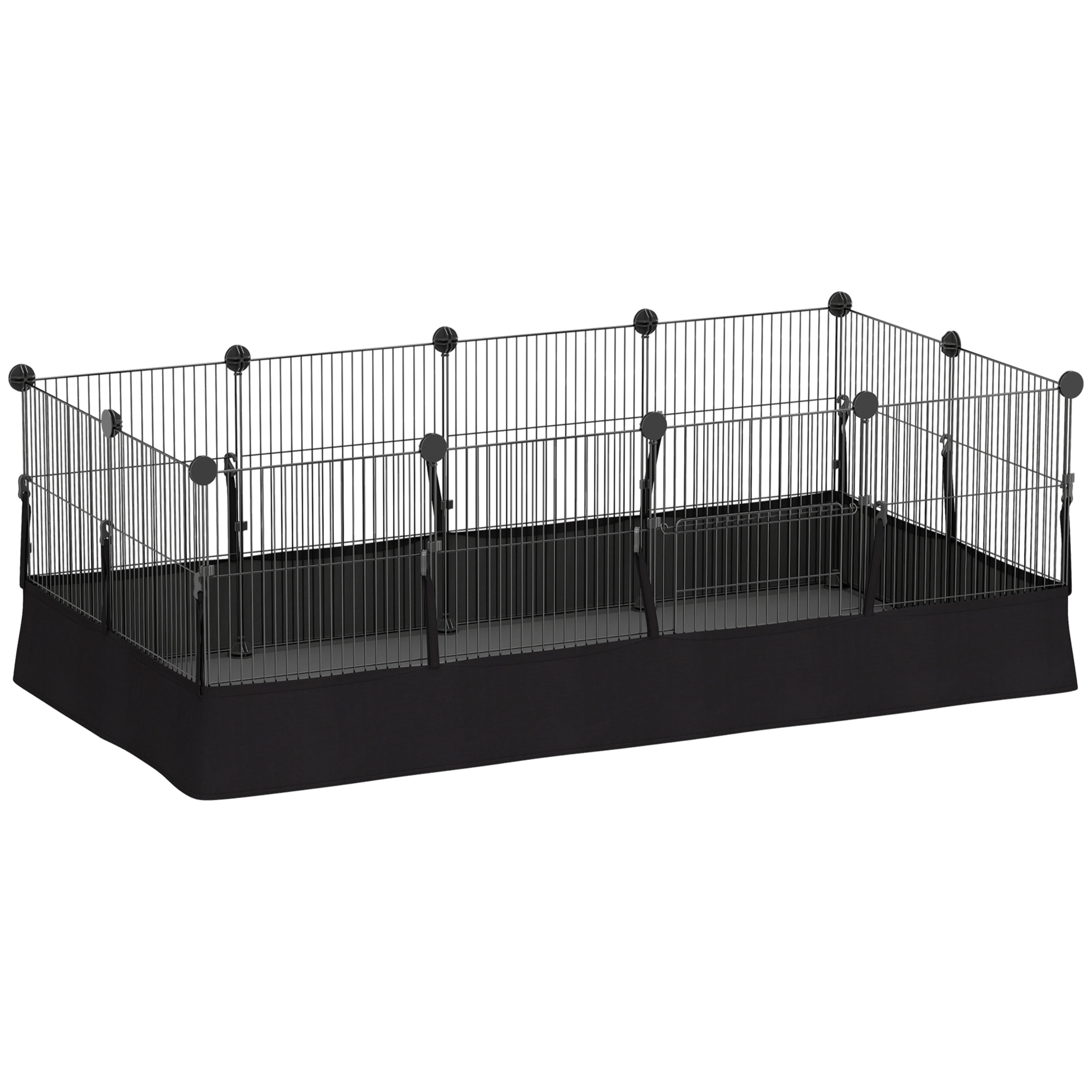 Enclos cage rongeur 12 panneaux modulables acier - tapis étanche - 120x60x40cm - noir