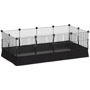 Enclos cage rongeur 12 panneaux modulables acier - tapis étanche - 120x60x40cm - noir