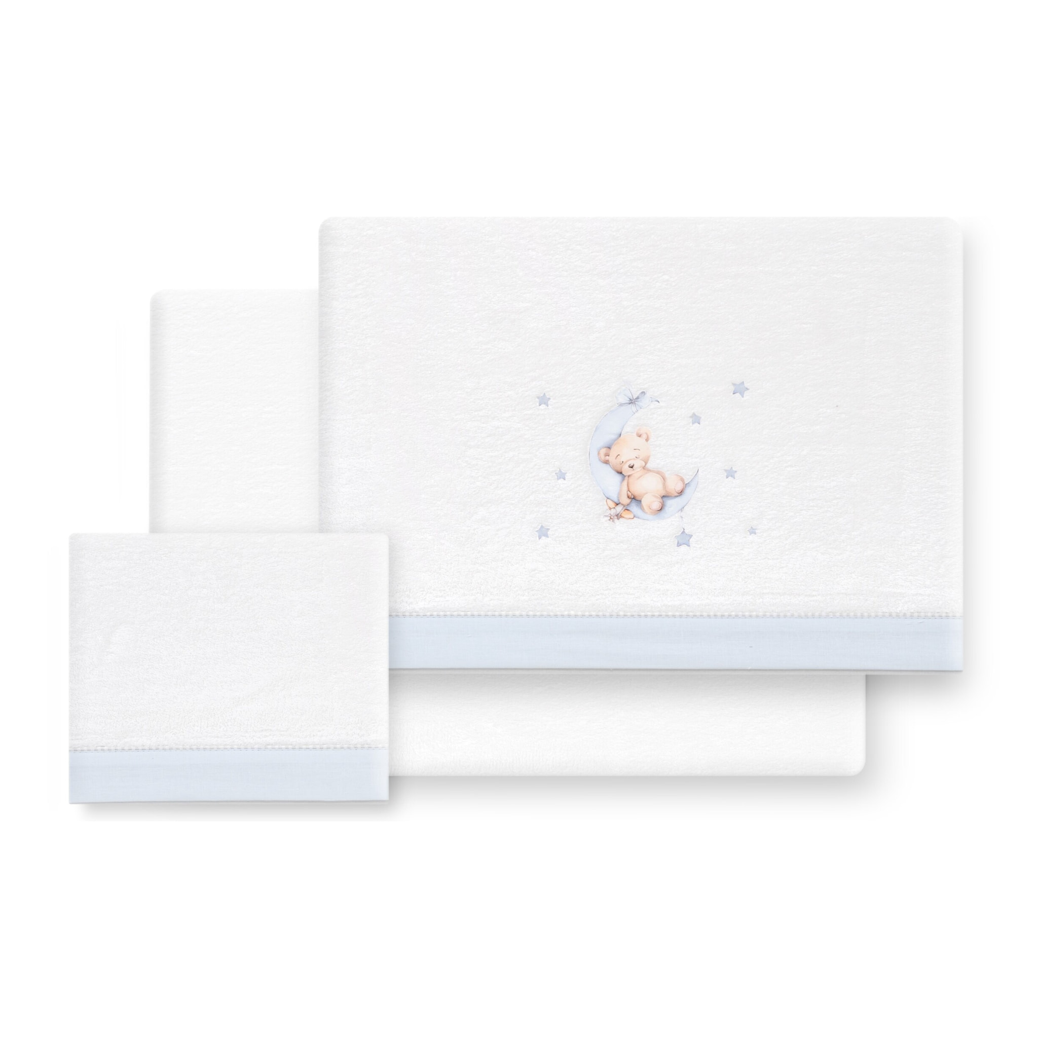 Triptico Minicuna Coralina Estampado Oso Luna Estrellas Bco/Azul