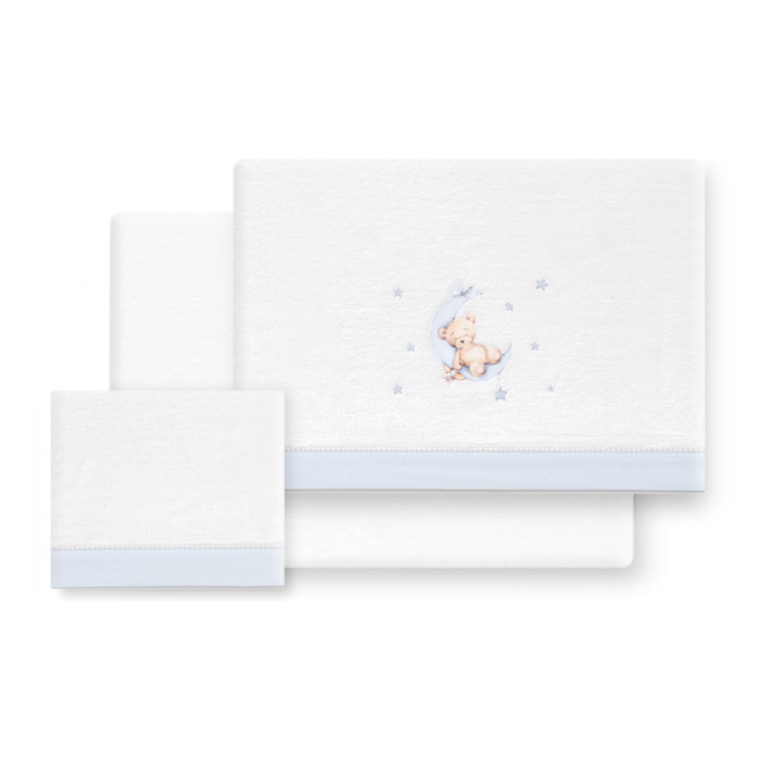 Triptico Minicuna Coralina Estampado Oso Luna Estrellas Bco/Azul