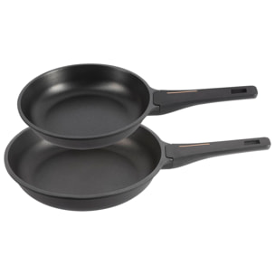 Juego de 2 Sartenes Ø20Ø24cm + Wok Ø30cm en aluminio fundido color Negro Copper Bergner